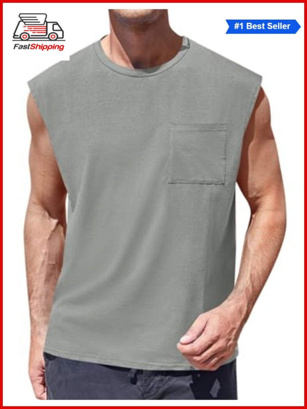 ✨Men's Sleeveless Workout Cut Off Tank Top with Pocket Cotton